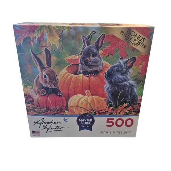 Rose Art Master Artist Abraham Hunter Pumpkin Patch Bunnies 500 pc Jigsaw Puzzle - Picture 3 of 10